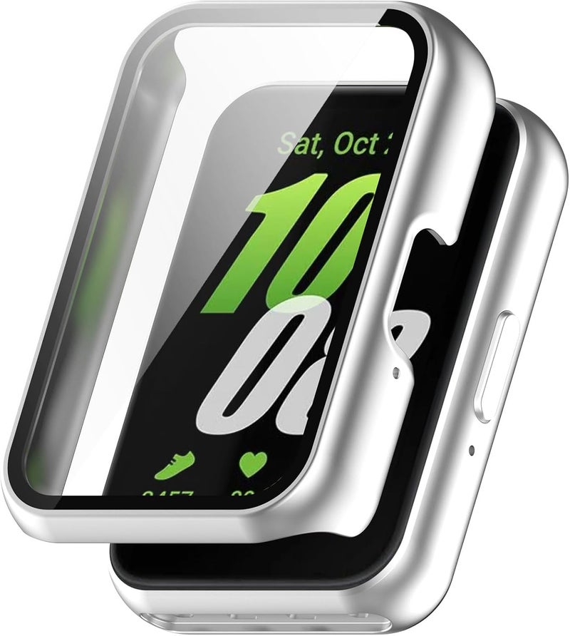 FanTEK Compatible for Samsung Galaxy Fit 3 Watch Case for Women Men, Scratch Resistant Shock Absorbing Case, Silver - Image 1